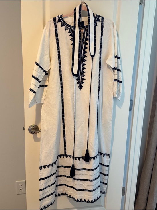 Seema kahai Dresses & Skirts - NWT Seema Kahai White & Navy Blue Linen Anjali Dress | L